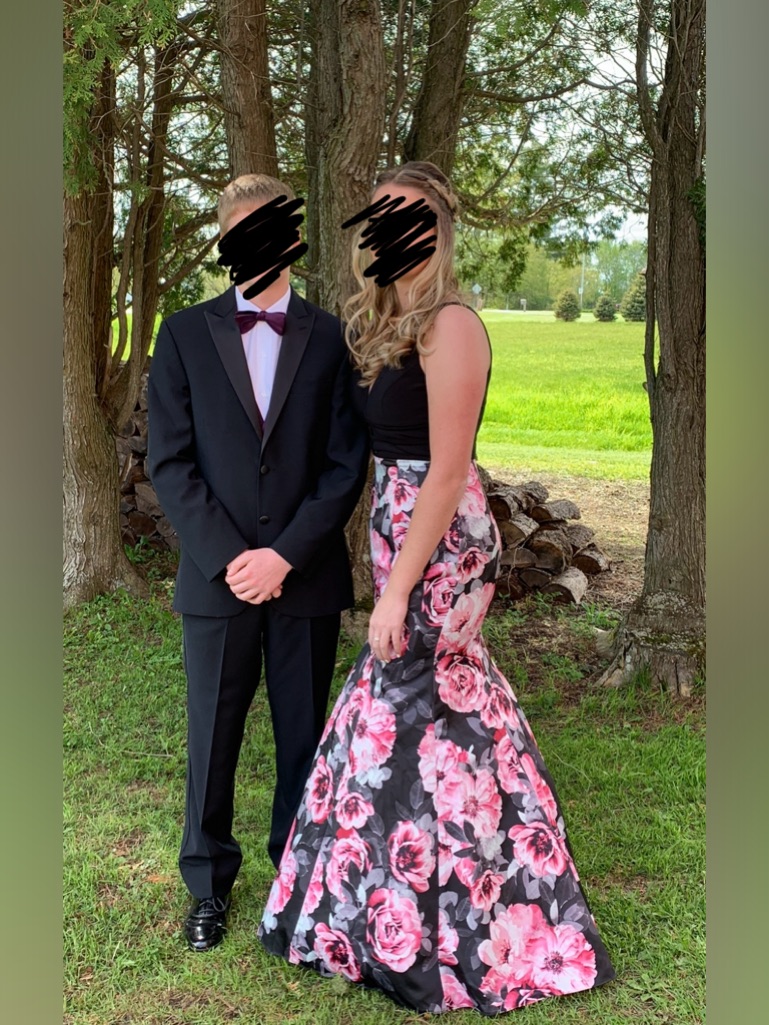 Black And Pink Floral Mermaid Prom Dress